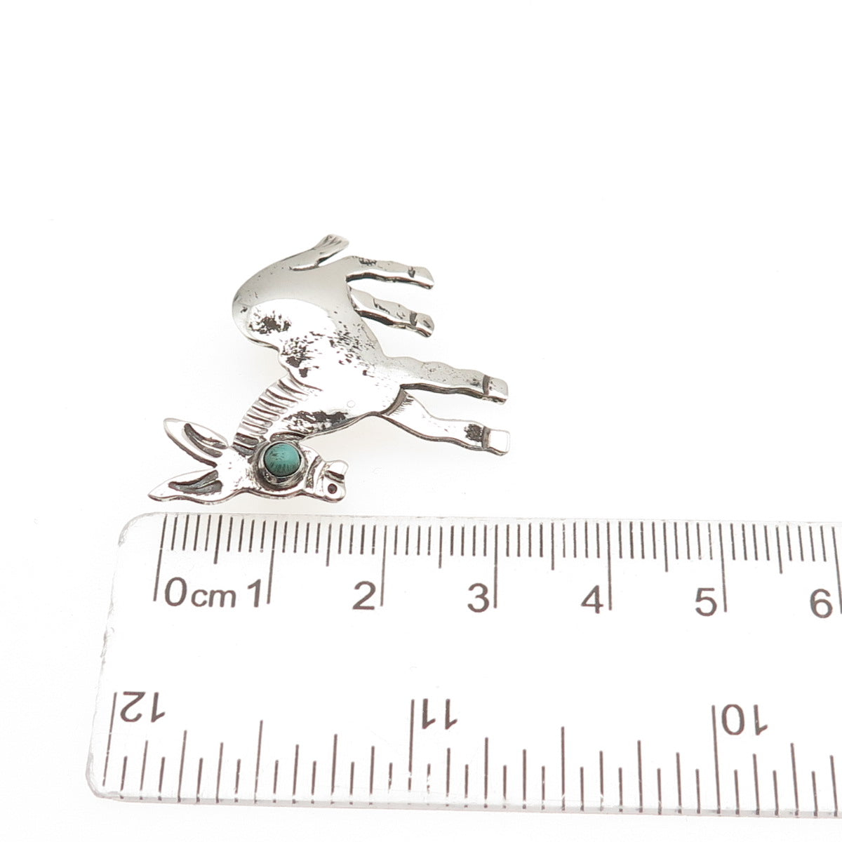 925 Sterling Silver Vintage Mexico Real Turquoise Donkey Pin Brooch