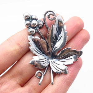 925 Sterling Silver Vintage Damaso Gallegos Taxco Grapes & Leaf Pin Brooch