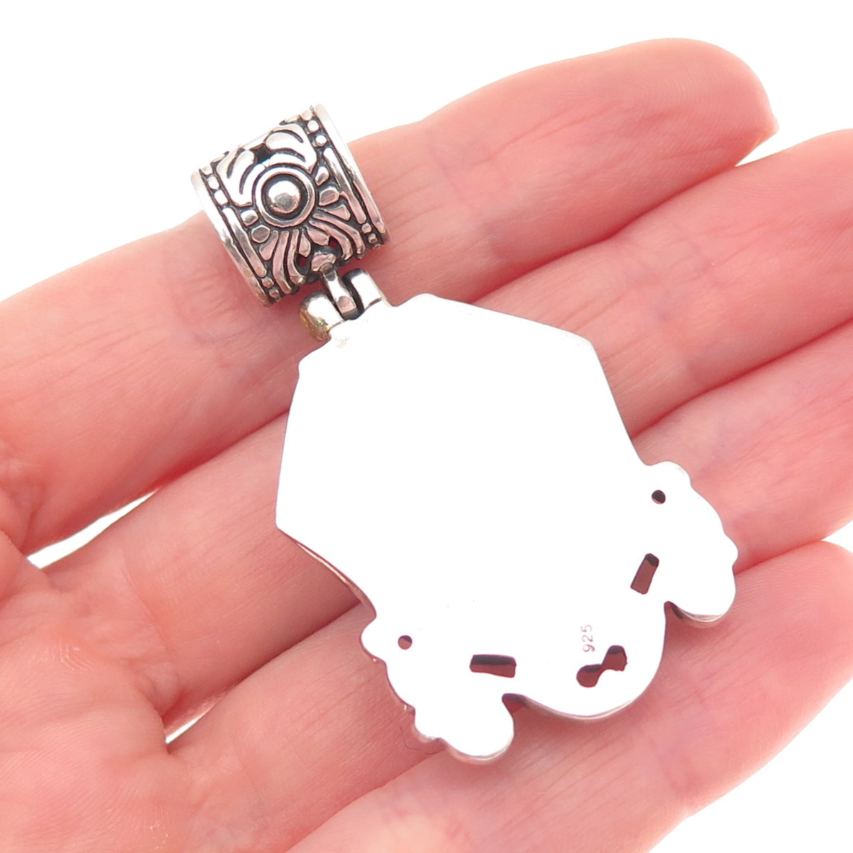 925 Sterling Silver Vintage Real Pearl Modernist Ornate Oxidized Pendant