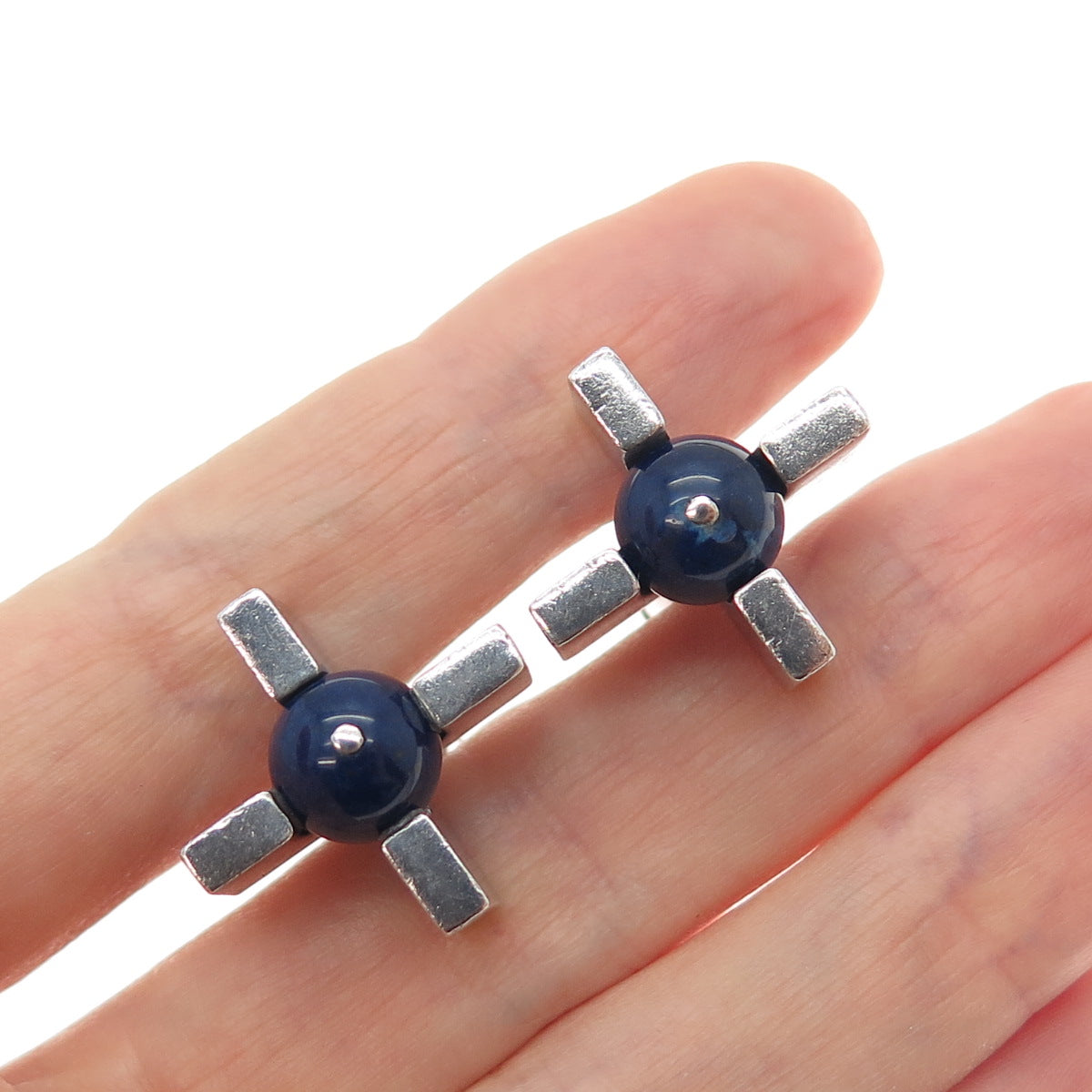ANTONIO PINEDA 970 Silver Vintage Mexico Real Sodalite Modernist Cross Cufflinks