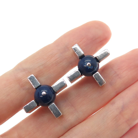 ANTONIO PINEDA 970 Silver Vintage Mexico Real Sodalite Modernist Cross Cufflinks