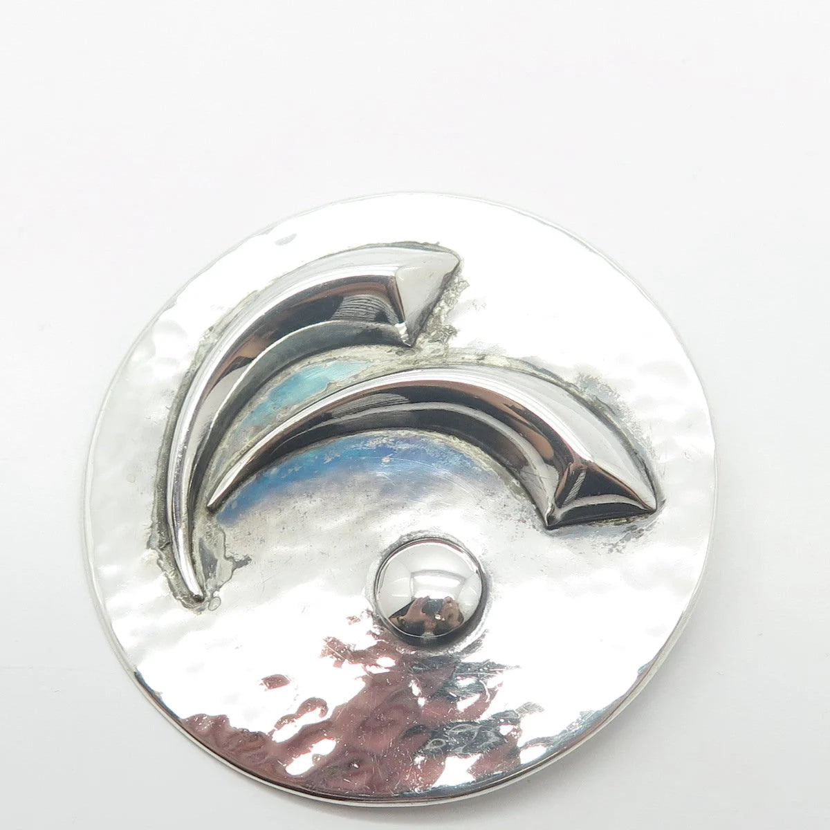 925 Sterling Silver Vintage Hammered Round Pin Brooch