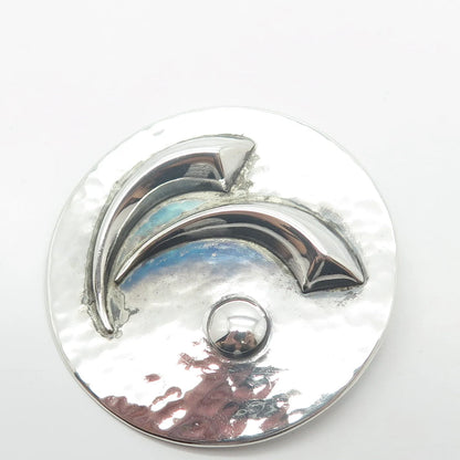 925 Sterling Silver Vintage Hammered Round Pin Brooch