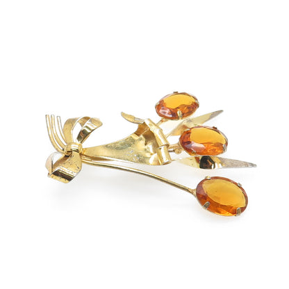 925 Sterling Silver Gold Plated Antique Real Citrine Flower Bouquet Pin Brooch