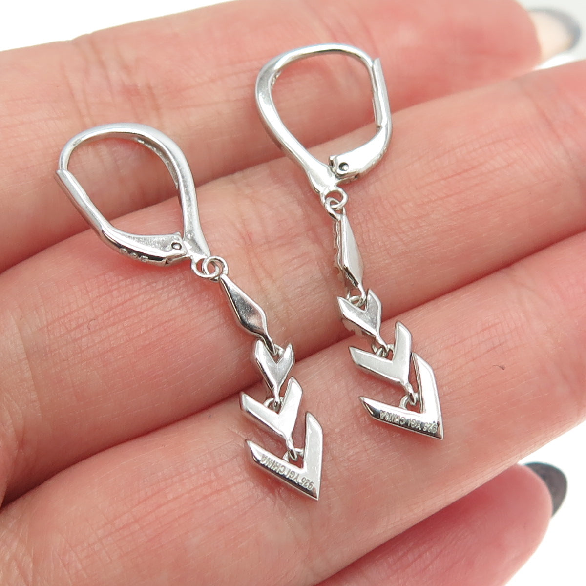 925 Sterling Silver Pave C Z Arrow Dangling Earrings