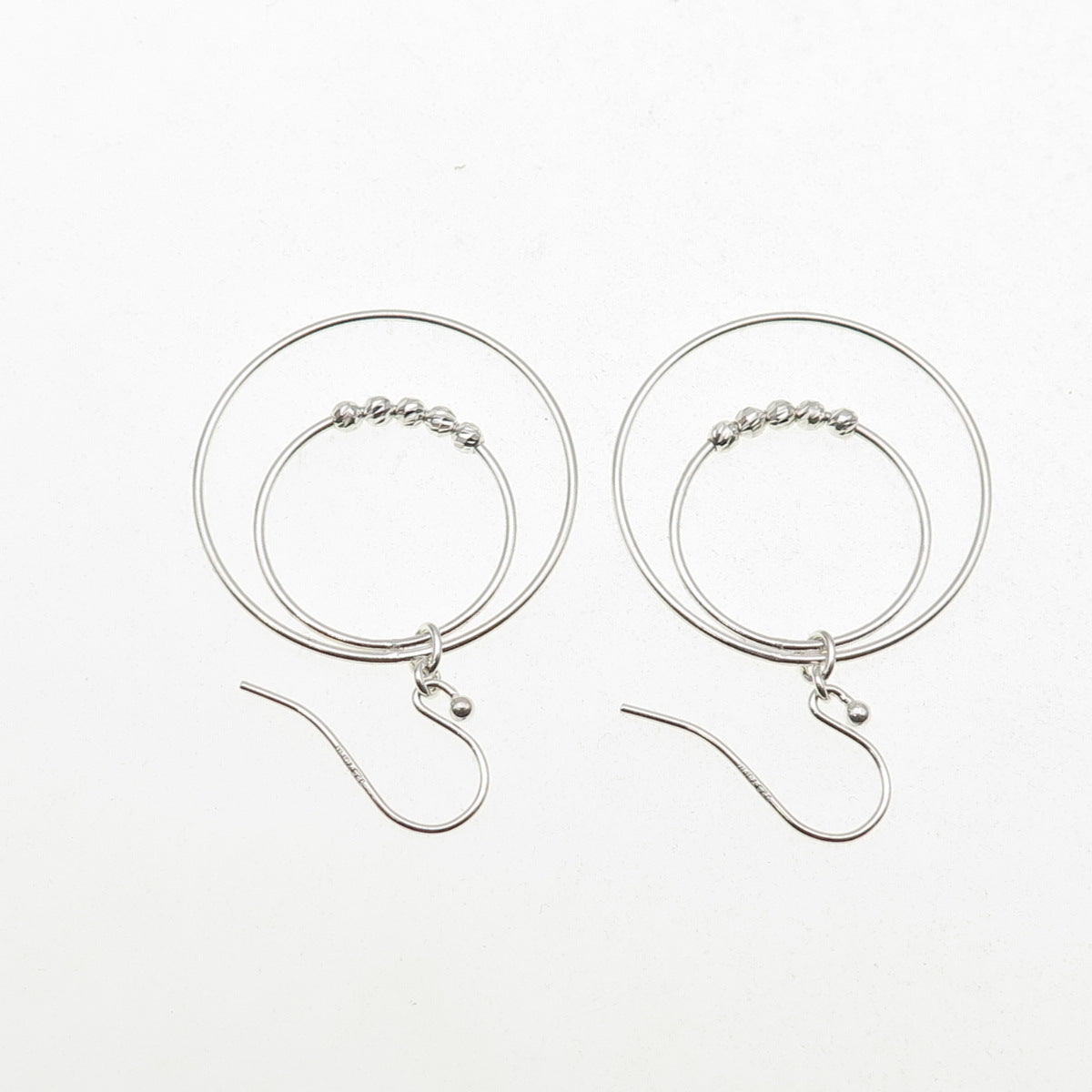 925 Sterling Silver Ball Beaded Multi-Circle Dangle Earrings