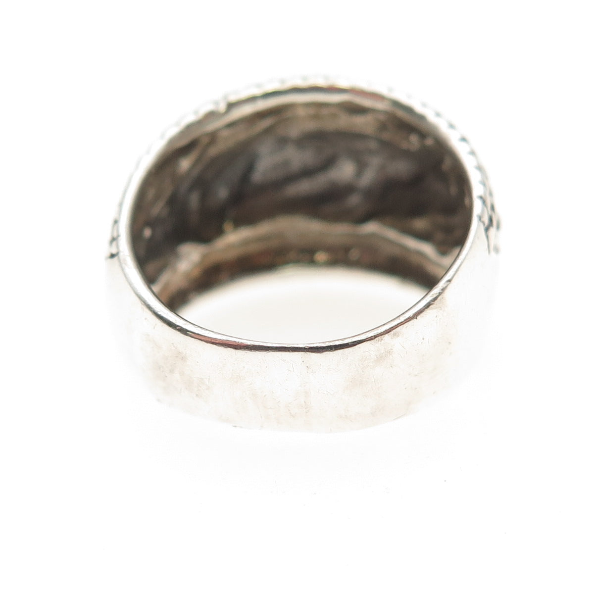 925 Sterling Silver Vintage Modernist Beaded Oxidized Ring Size 7