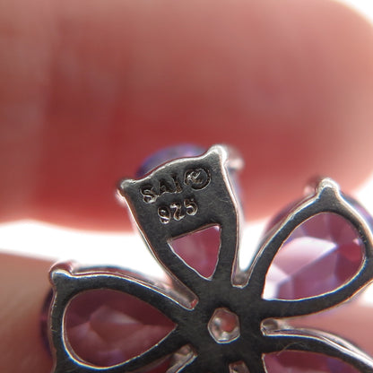 SAMUEL AARON 925 Sterling Silver White & Lavender C Z Flower Slide Pendant