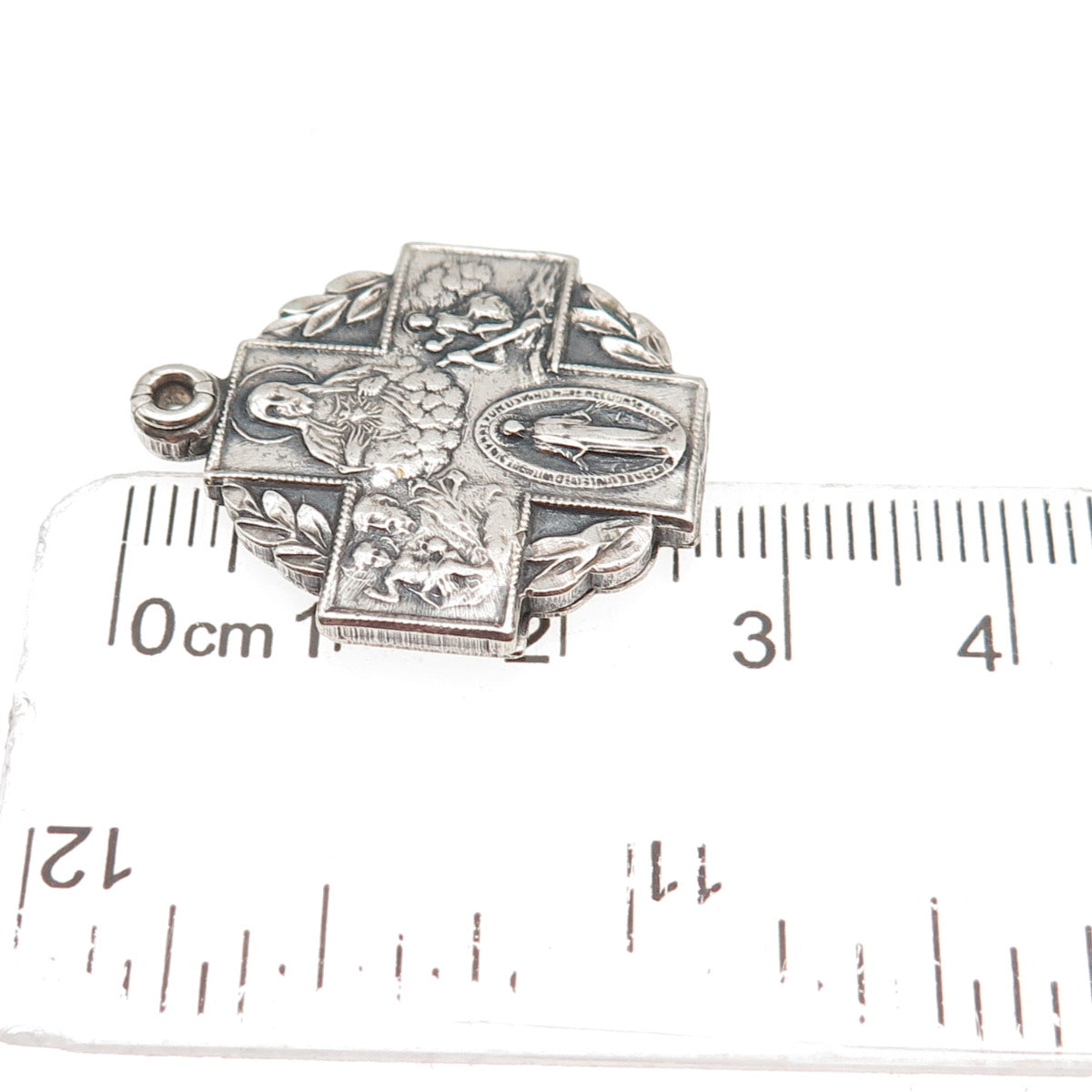 925 Sterling Silver Antique Art Deco 4-Way Religious Medal Double Slide Pendant