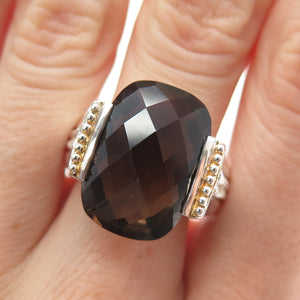MICHELLE ALBALA Sterling Silver 2-Tone Vintage Real Smoky Quartz Ring Size 9.25
