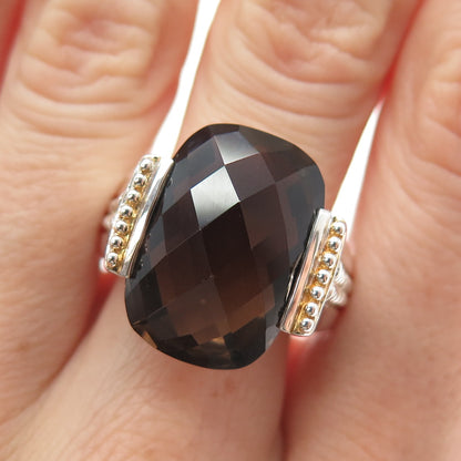 MICHELLE ALBALA Sterling Silver 2-Tone Vintage Real Smoky Quartz Ring Size 9.25