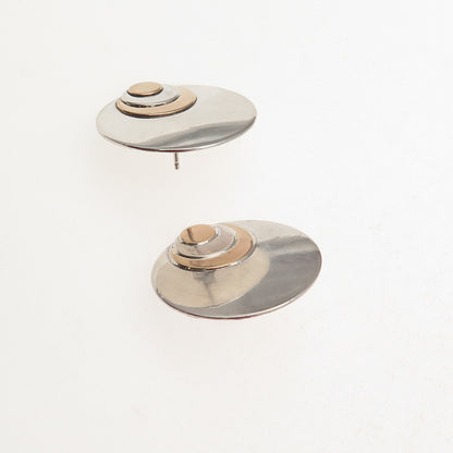 925 Sterling Silver 14K Rose Gold Vintage Modernist Disc Earrings