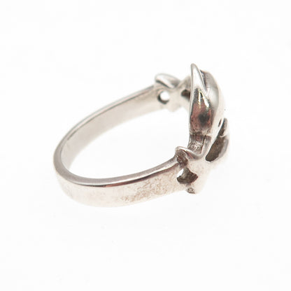 925 Sterling Silver Vintage Dolphin Couple Oxidized Ring Size 5