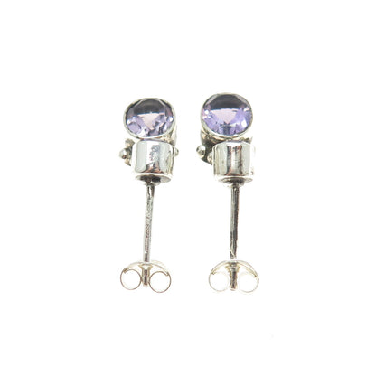 925 Sterling Silver Vintage Real Amethyst Gemstone Beaded Dangle Earrings