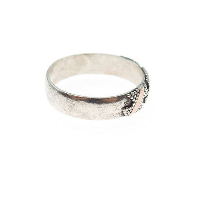 925 Sterling Silver 2-Tone Vintage Granulated Oxidized Band Ring Size 7.25