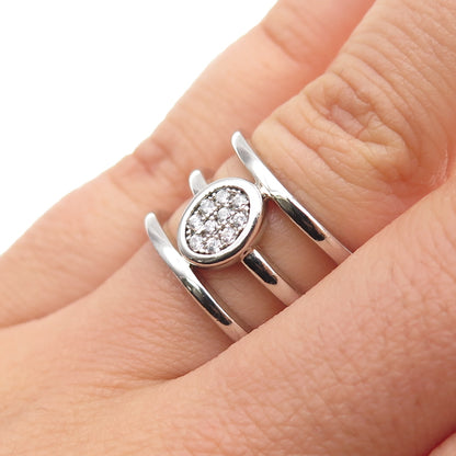 925 Sterling Silver Round-Cut C Z 3-Row Ring Size 7