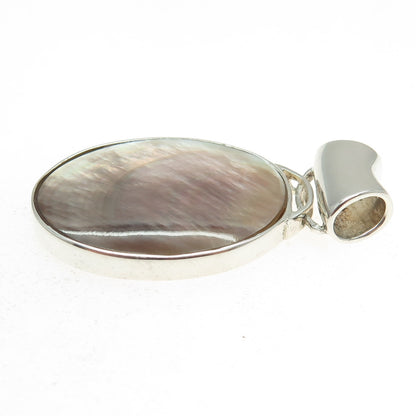 925 Sterling Silver Vintage Real Mother-of-Pearl Oval Slide Pendant