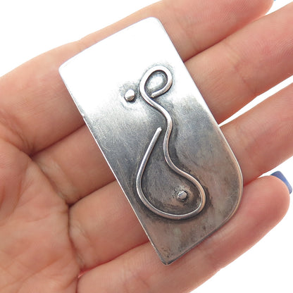 925 Sterling Silver Vintage Modernist Abstract Oxidized Pin Brooch