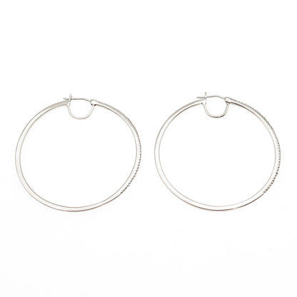 Sun 925 Sterling Silver Real Round-Cut Diamond Large Hoop Earrings