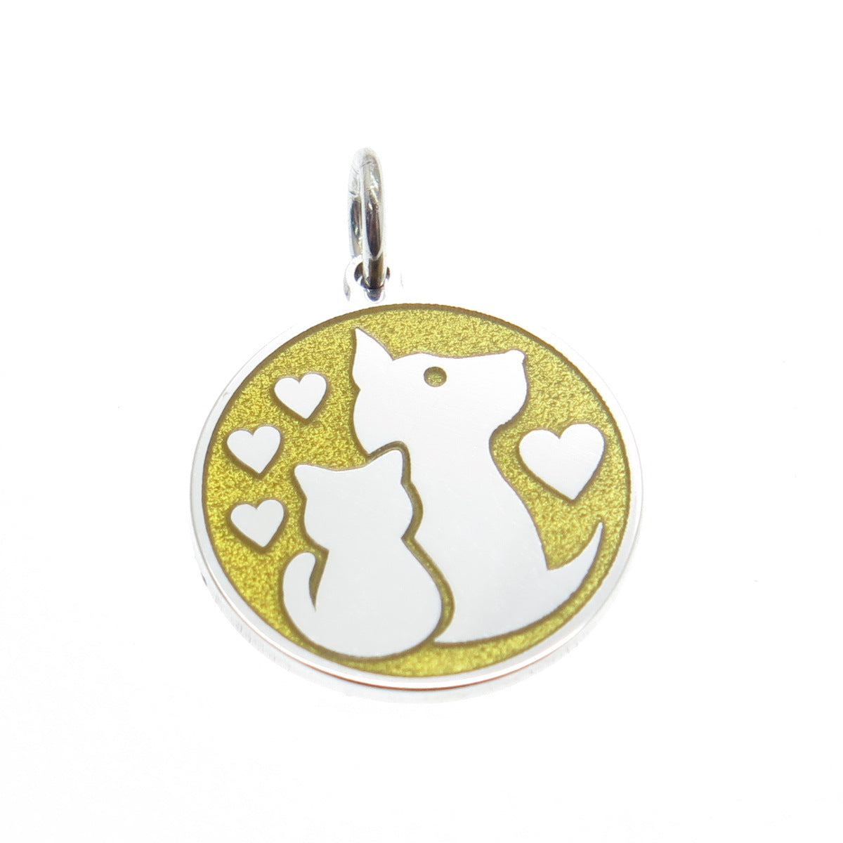 925 Sterling Silver Yellow Enamel Dog & Cat Friendship Minimalist Charm Pendant