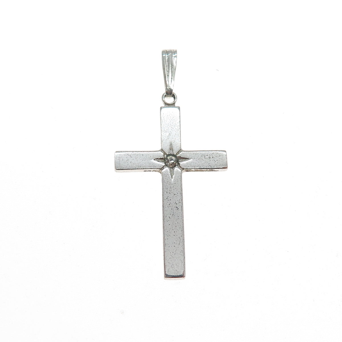 THEDA 925 Sterling Silver Vintage Rhinestone Cross Religious Charm Pendant