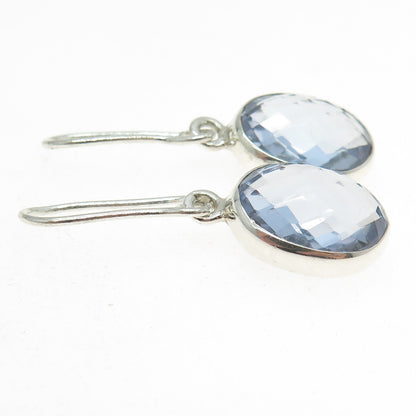 925 Sterling Silver Vintage Brazilian-Cut Blue C Z Dangling Earrings