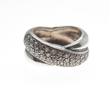 925 Sterling Silver Vintage Round-Cut C Z Crisscross Ring Size 6.75