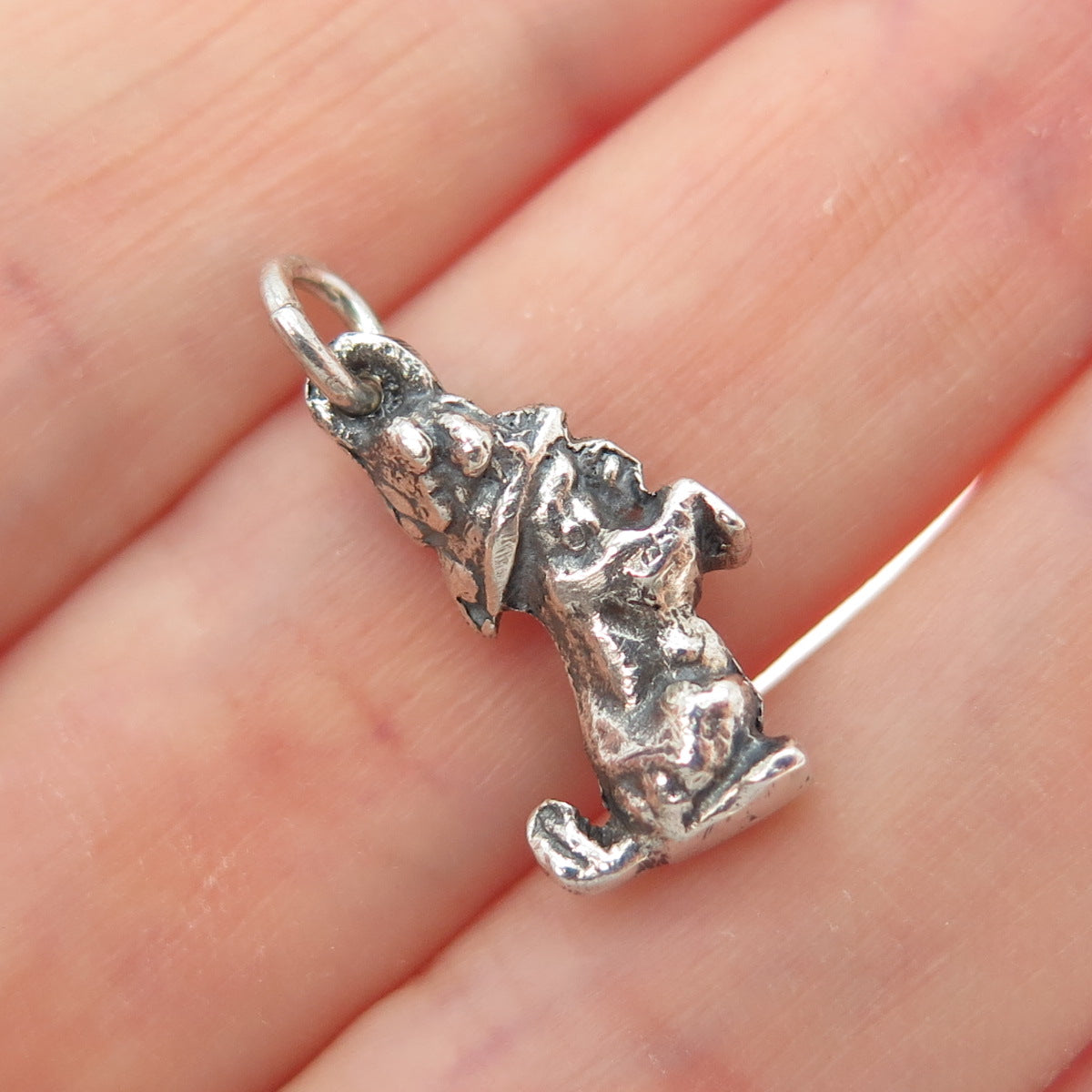 925 Sterling Silver Vintage Dog Oxidized Minimalist 3D Charm Pendant
