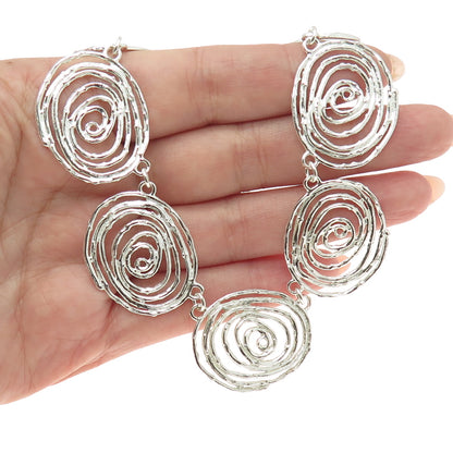 JEZLAINE 925 Sterling Silver Vintage Modernist Spiral Chain Necklace 16"