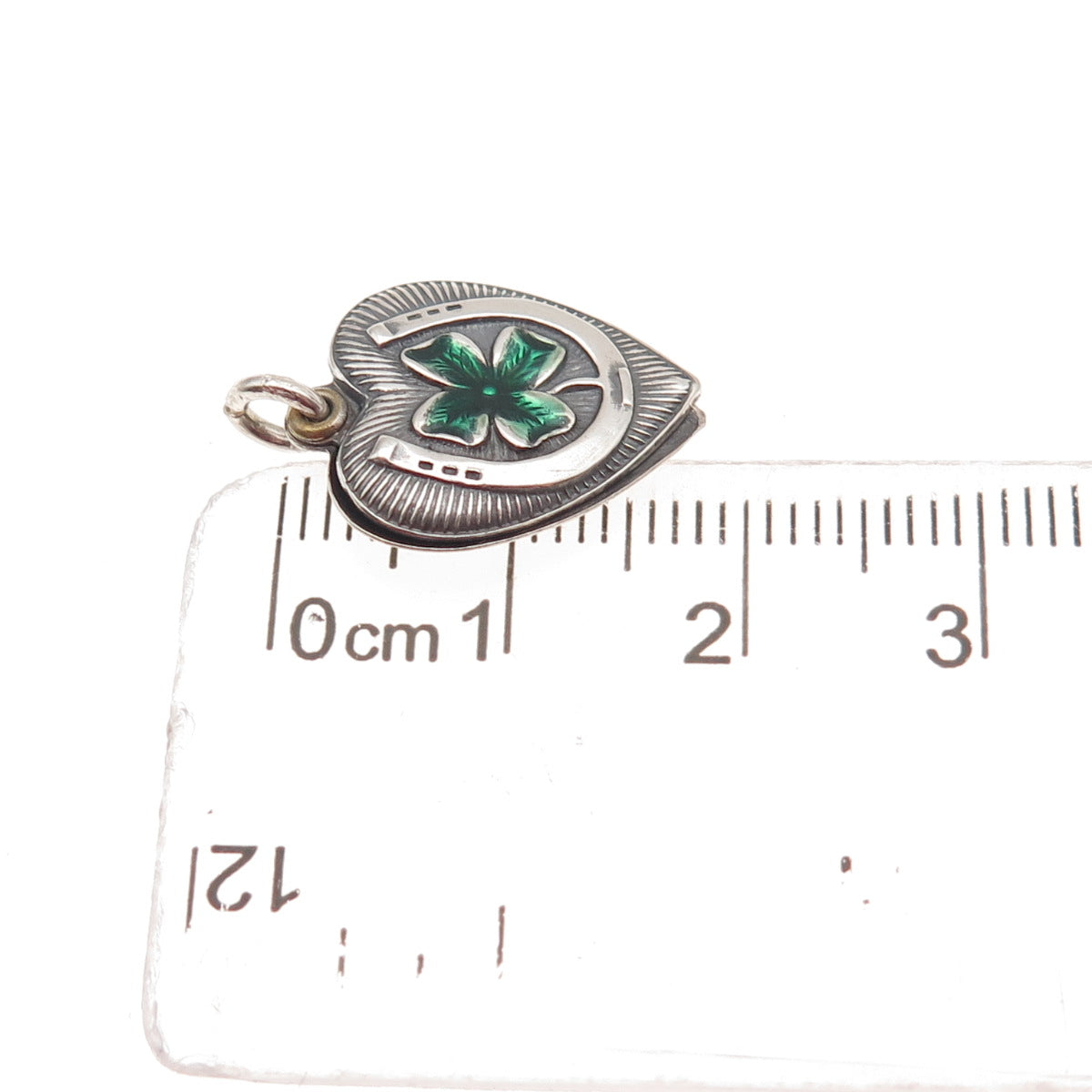 925 Sterling Antique Enamel Clover Horseshoe Chatelaine Heart Mini Slide Pendant