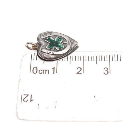 925 Sterling Antique Enamel Clover Horseshoe Chatelaine Heart Mini Slide Pendant