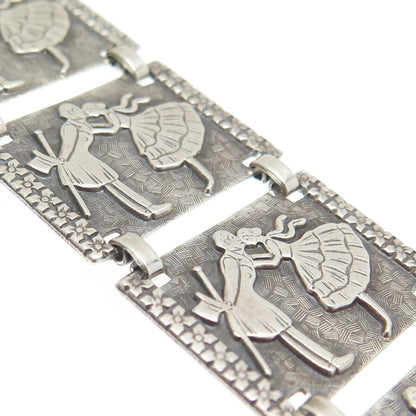925 Sterling Silver Antique Art Deco Kissing Couple Panel Link Bracelet 7.25"