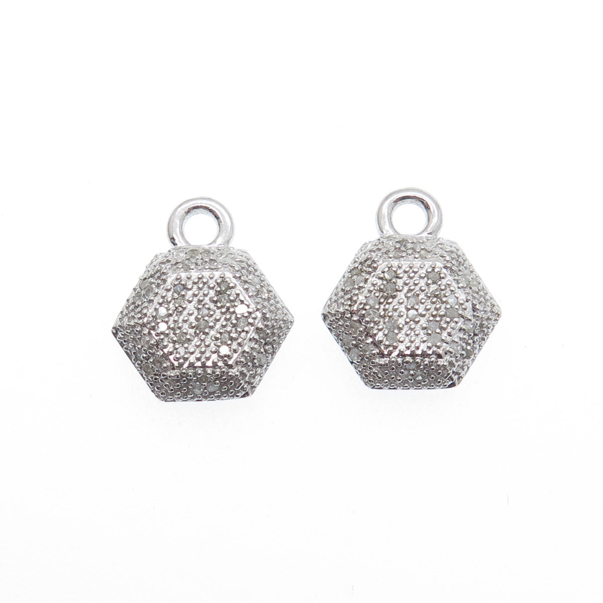 FADI Sterling Silver Real Round-Cut Diamond Hexagon Geometric Jacket Earrings