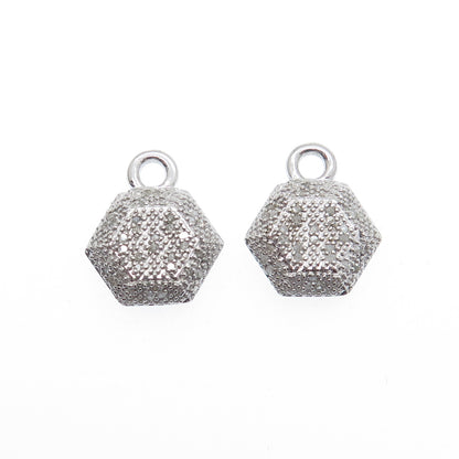 FADI Sterling Silver Real Round-Cut Diamond Hexagon Geometric Jacket Earrings