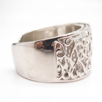 925 Sterling Silver Vintage Hammered Ornate Heart Wide Cuff Bracelet 7 1/4"