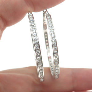 925 Sterling Silver Round-Cut All Around C Z Hoop Earrings