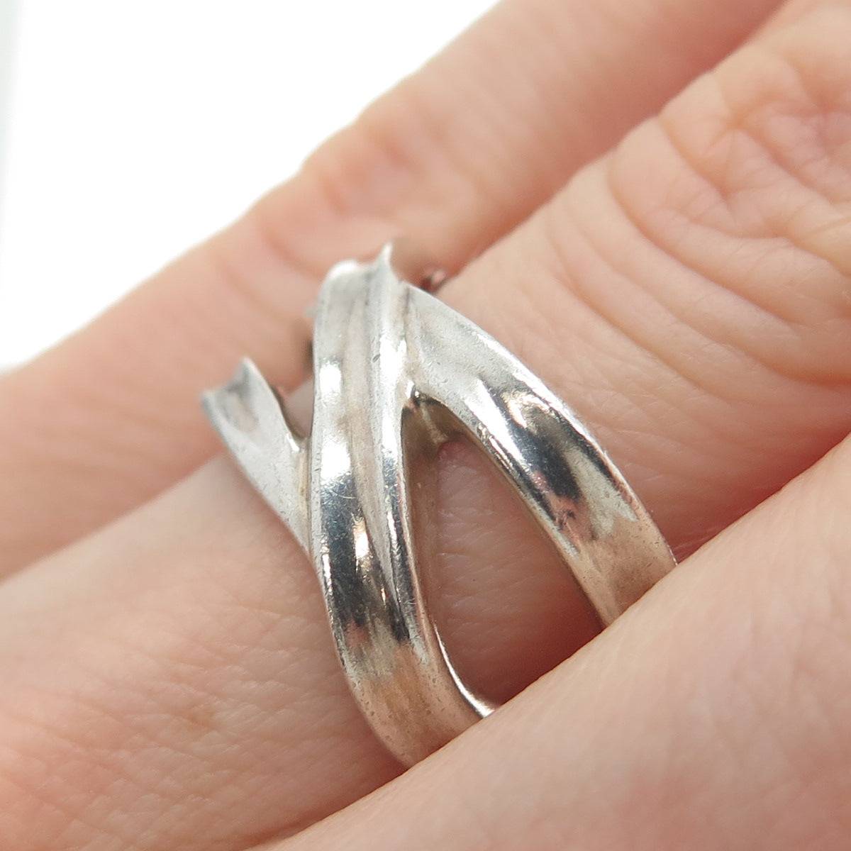 925 Sterling Silver Vintage Modernist Crisscross Ring Size 6.25