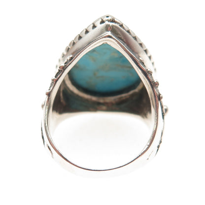 925 Sterling Silver Vintage Real Tyrone Turquoise Teardrop Ring Size 6.25