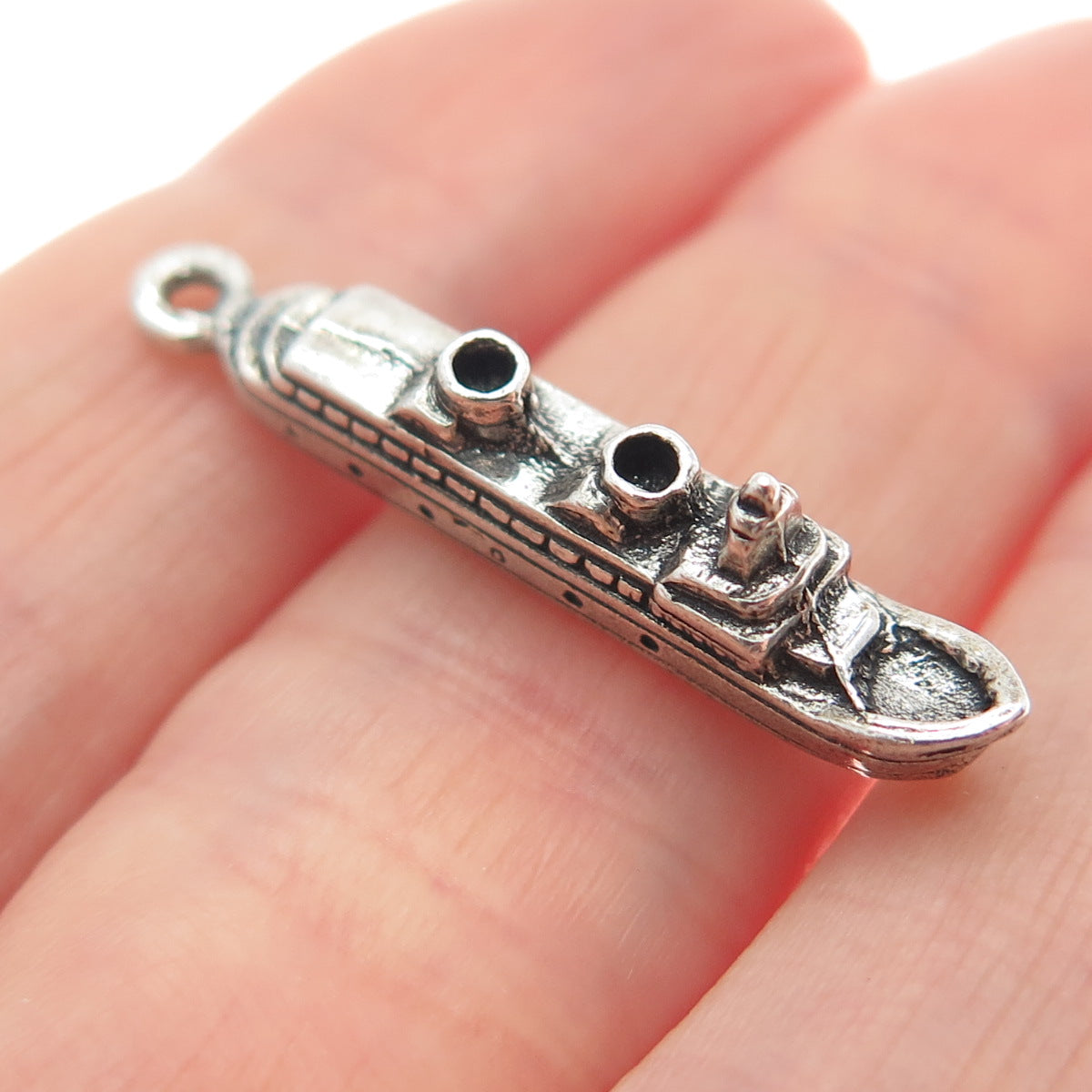925 Sterling Silver Vintage Liner Ship Oxidized Charm Pendant