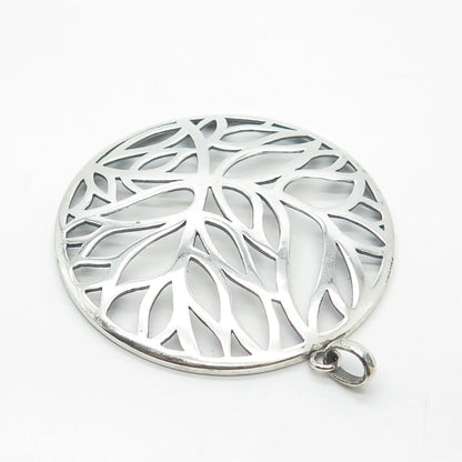 925 Sterling Silver Vintage Leaves Round Pendant