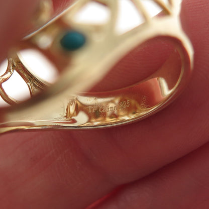 Tehya Oyama Sterling Silver Gold Plated Real Turquoise Tree of Life Ring Size 8
