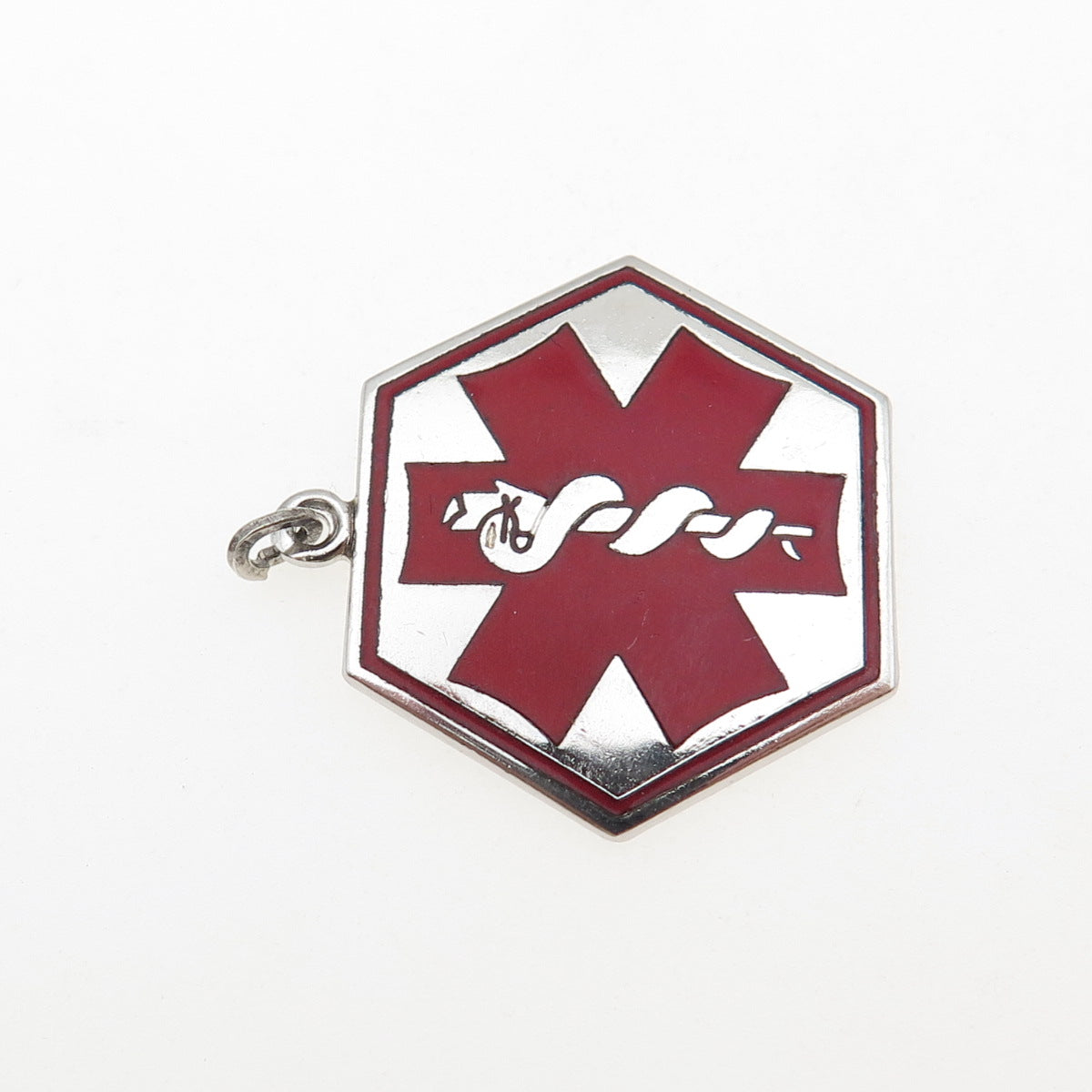 Griffith & Sons Sterling Silver Vintage Enamel Caduceus Medical Alert Pendant