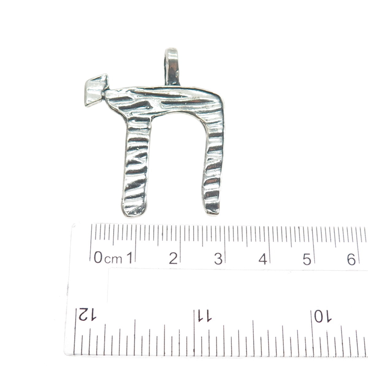 925 Sterling Silver Vintage Chai Judaica Oxidized Charm Pendant