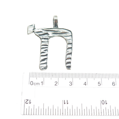 925 Sterling Silver Vintage Chai Judaica Oxidized Charm Pendant