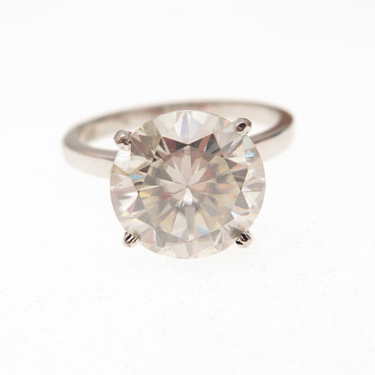 925 Sterling Silver Vintage Real Round-Cut Moissanite Engagement Ring Size 7