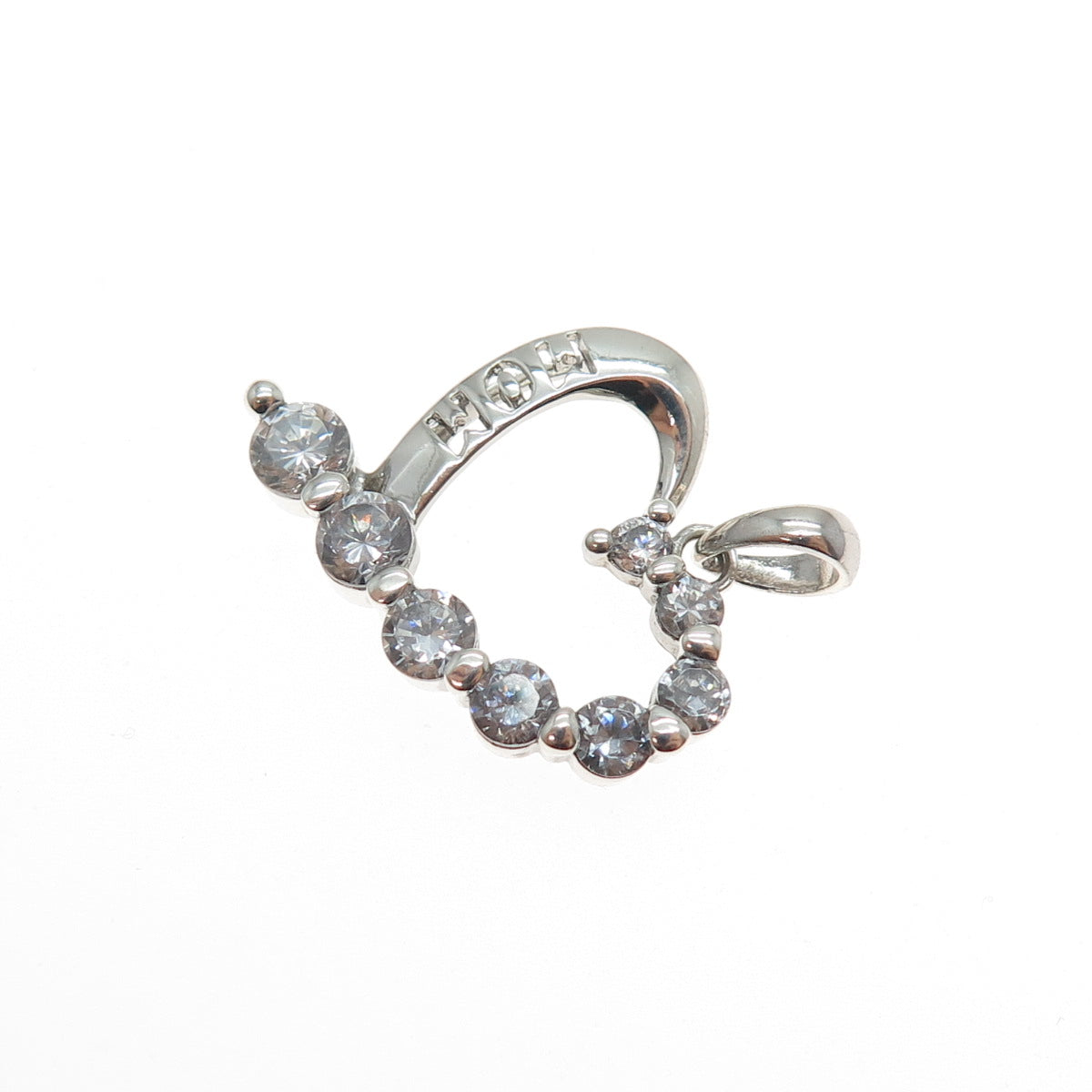 925 Sterling Silver Graduated Round-Cut C Z Mom Heart Mini Charm Pendant