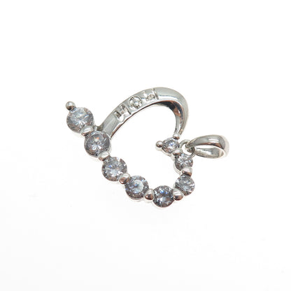 925 Sterling Silver Graduated Round-Cut C Z Mom Heart Mini Charm Pendant