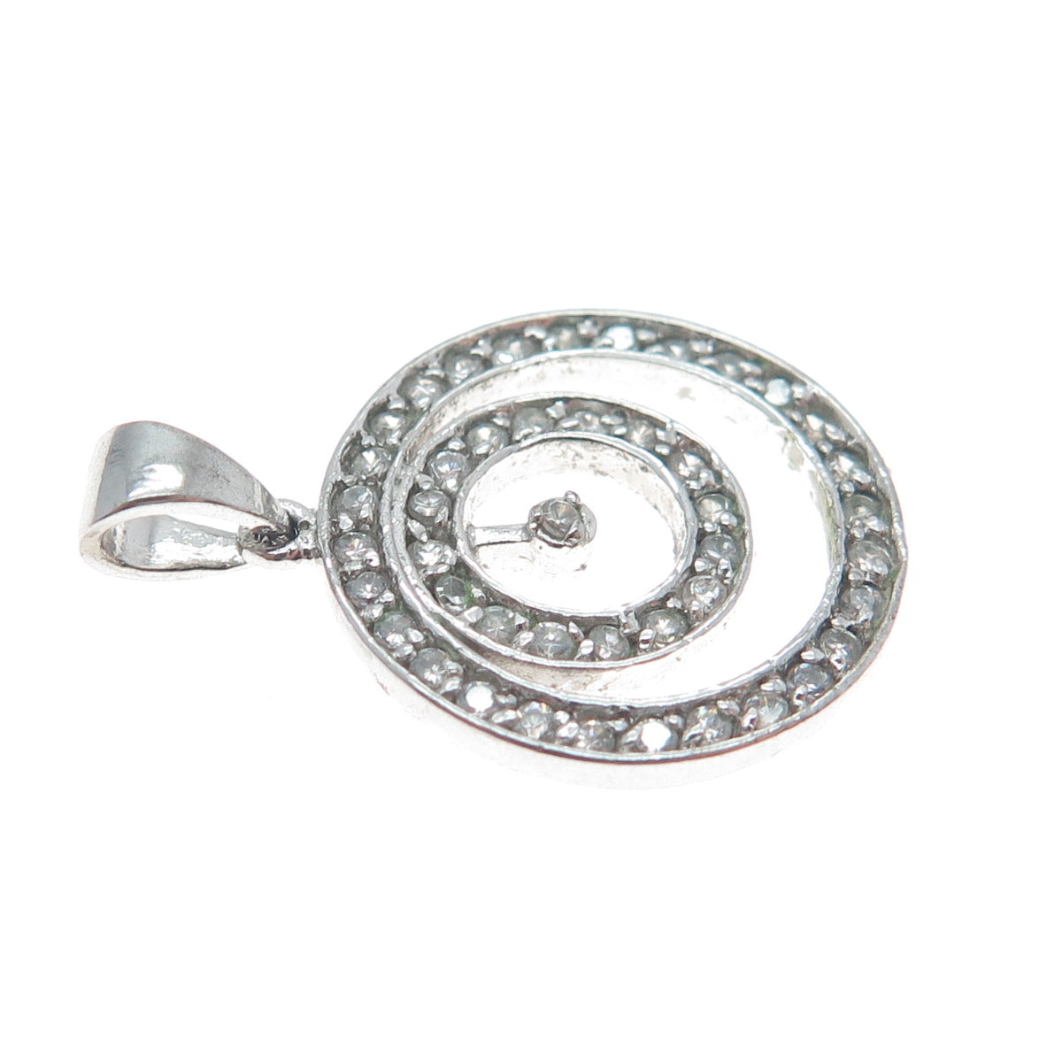 925 Sterling Silver Vintage Rhinestone Double Circle of Life Charm Pendant