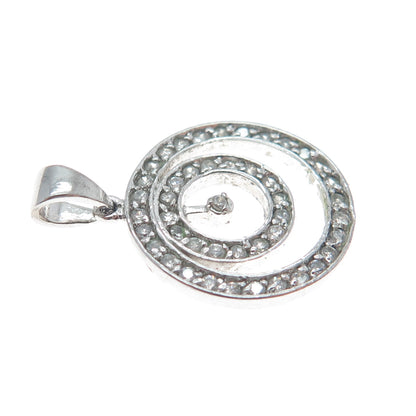 925 Sterling Silver Vintage Rhinestone Double Circle of Life Charm Pendant
