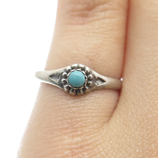 925 Sterling Silver Vintage Southwestern Navajo Real Turquoise Gem Ring Size 3